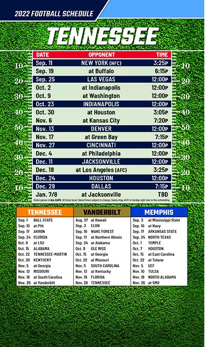 ReaMark Products: Tennessee Full Magnet Football Schedule